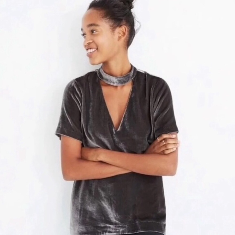 Madewell Velvet Choker Short Sleeve Top
